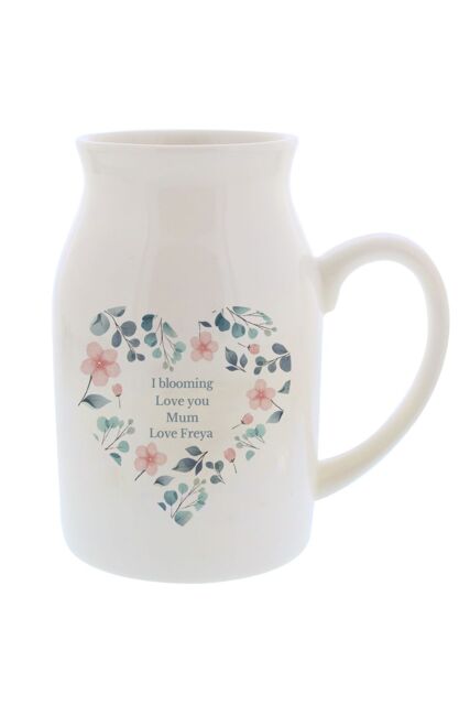 Personalised Memento Company Women's Personalised Floral Heart Flower Jug in White - image 1