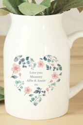 Personalised Memento Company Women's Personalised Floral Heart Flower Jug in White - thumbnail 3