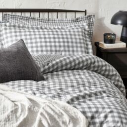 Yard Barton Gingham Check Reversible Duvet Cover Set in Grey - Size: King - thumbnail 2