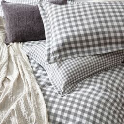 Yard Barton Gingham Check Reversible Duvet Cover Set in Grey - Size: King - thumbnail 3