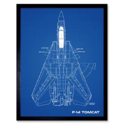 "Artery8 F-14 Tomcat US Fighter Aircraft Blue Plan Framed Art Print - Size: W12"" x H16""" - thumbnail 1