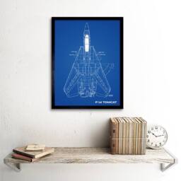 "Artery8 F-14 Tomcat US Fighter Aircraft Blue Plan Framed Art Print - Size: W12"" x H16""" - thumbnail 2