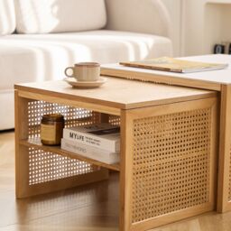 Nordlys Set of 2 Wooden Coffee Tables with Storage in Brown - thumbnail 4