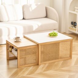 Nordlys Set of 2 Wooden Coffee Tables with Storage in Brown - thumbnail 7