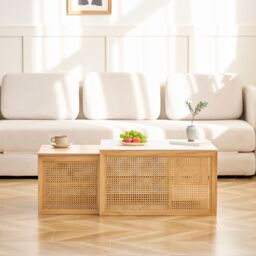 Nordlys Set of 2 Wooden Coffee Tables with Storage in Brown - thumbnail 2