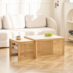 Nordlys Set of 2 Wooden Coffee Tables with Storage in Brown - thumbnail 6