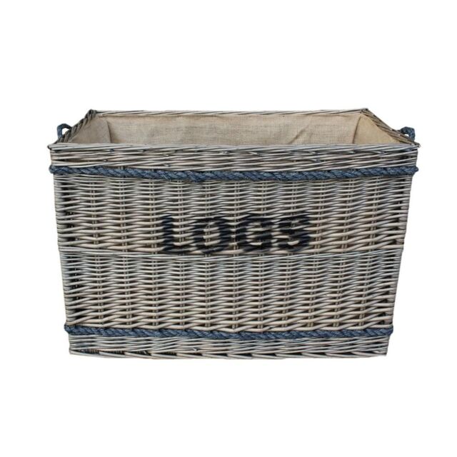 Red Hamper Wicker Large Rope Handle Log Basket in Grey - image 1