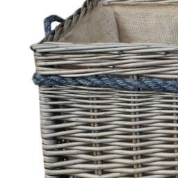 Red Hamper Wicker Large Rope Handle Log Basket in Grey - thumbnail 2