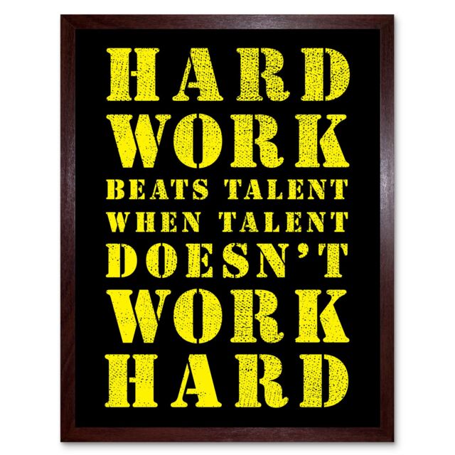 "Artery8 Wall Art Print Exercise Motivation Hard Work Beats Talent Inspirational Gym Art Framed in Brown - Size: W12"" x H16""" - image 1