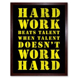 "Artery8 Wall Art Print Exercise Motivation Hard Work Beats Talent Inspirational Gym Art Framed in Brown - Size: W12"" x H16""" - thumbnail 1