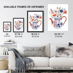 Artery8 Spring Wildflower Bouquet Floral Ceramic Tea Pot Framed Wall Art - Size: A4 - thumbnail 3