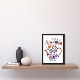 Artery8 Spring Wildflower Bouquet Floral Ceramic Tea Pot Framed Wall Art - Size: A4 - thumbnail 4