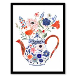 Artery8 Spring Wildflower Bouquet Floral Ceramic Tea Pot Framed Wall Art - Size: A4 - thumbnail 1