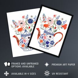 Artery8 Spring Wildflower Bouquet Floral Ceramic Tea Pot Framed Wall Art - Size: A4 - thumbnail 2