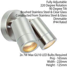 Loops IP44 Outdoor Adjustable Spotlight Brushed Steel Twin GU10 Dimmable Up Down light in Metallics - thumbnail 2