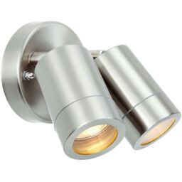 Loops IP44 Outdoor Adjustable Spotlight Brushed Steel Twin GU10 Dimmable Up Down light in Metallics - thumbnail 1