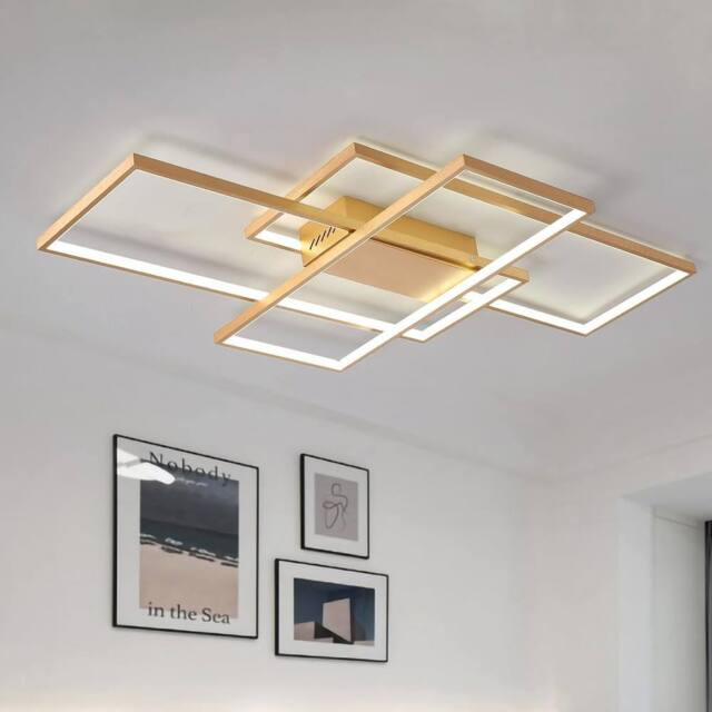 NIVOR 75W 3-Squares White LED Ceiling Light Acrylic Flush Mount Lamp 6000K in Metallic Gold - image 1