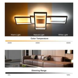 NIVOR 75W 3-Squares White LED Ceiling Light Acrylic Flush Mount Lamp 6000K in Metallic Gold - thumbnail 5