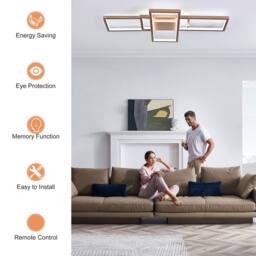 NIVOR 75W 3-Squares White LED Ceiling Light Acrylic Flush Mount Lamp 6000K in Metallic Gold - thumbnail 3