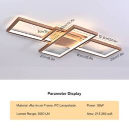 NIVOR 75W 3-Squares White LED Ceiling Light Acrylic Flush Mount Lamp 6000K in Metallic Gold - thumbnail 2