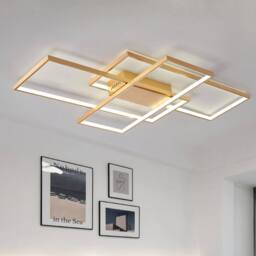 NIVOR 75W 3-Squares White LED Ceiling Light Acrylic Flush Mount Lamp 6000K in Metallic Gold