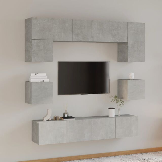 Berkfield Home 8 Piece TV Cabinet Set Concrete Grey Engineered Wood - image 1