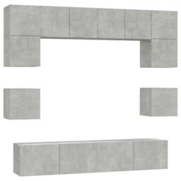 Berkfield Home 8 Piece TV Cabinet Set Concrete Grey Engineered Wood - thumbnail 2