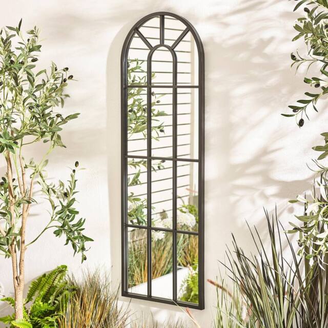 FurnitureboxUK Harris Black Large Arched Window 120x40cm Garden Mirror - Size: 120x40 cm - image 1