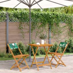 Berkfield Home 3 Piece Bistro Set Leaf Pattern Fabric & Solid Wood in Tan - thumbnail 2