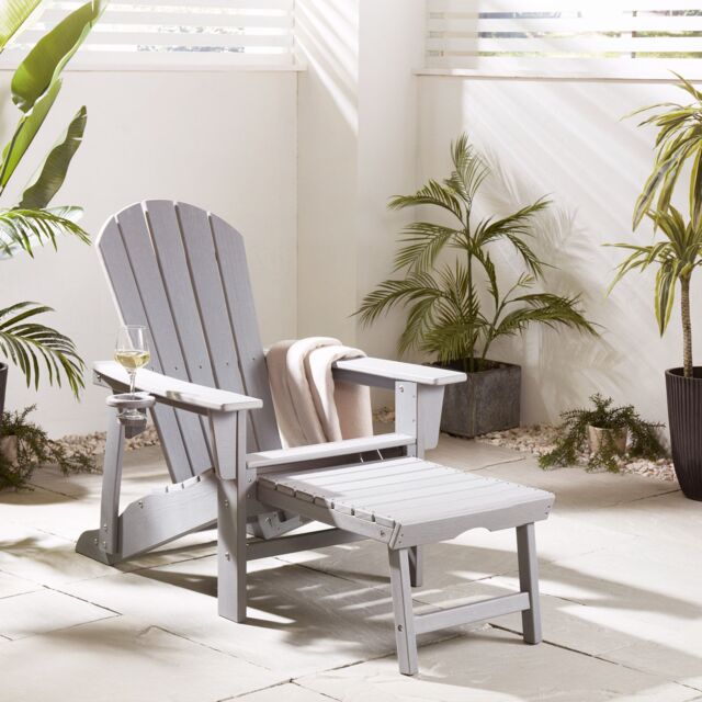 VonHaus Westport Reclining HDPE Adirondack Garden Chair with Footrest in Grey - Size: 1 Pack - image 1
