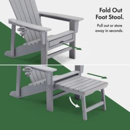 VonHaus Westport Reclining HDPE Adirondack Garden Chair with Footrest in Grey - Size: 1 Pack - thumbnail 4