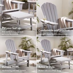 VonHaus Westport Reclining HDPE Adirondack Garden Chair with Footrest in Grey - Size: 1 Pack - thumbnail 5