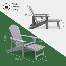 VonHaus Westport Reclining HDPE Adirondack Garden Chair with Footrest in Grey - Size: 1 Pack - thumbnail 7