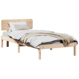 Berkfield Home Bed Frame with Headboard 90x200 cm Solid Pine Wood in Beige - thumbnail 3