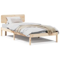 Berkfield Home Bed Frame with Headboard 90x200 cm Solid Pine Wood in Beige - thumbnail 4