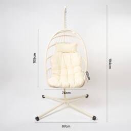 OHS Hanging Egg Chair Floating Garden Seat Cushioned Cushion in Cream - thumbnail 8