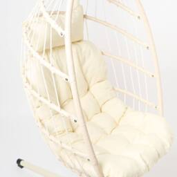 OHS Hanging Egg Chair Floating Garden Seat Cushioned Cushion in Cream - thumbnail 7