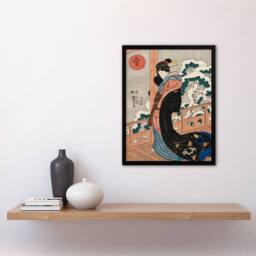 Artery8 Beauty on Veranda Vintage Japan Ukiyo E Kuniyoshi Framed Wall Art - Size: A4 - thumbnail 2