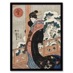 Artery8 Beauty on Veranda Vintage Japan Ukiyo E Kuniyoshi Framed Wall Art - Size: A4 - thumbnail 1