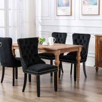 HomeTouch Taylor Set of 6 Lux Black Velvet Kitchen Dining Chairs with Pull Knocker Ring - Size: 6 Pack - thumbnail 2