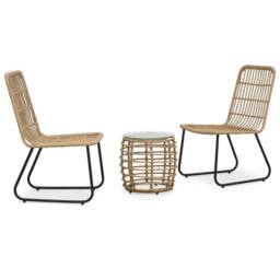 Berkfield Home 3 Piece Bistro Set Poly Rattan Oak in Light Brown - thumbnail 2