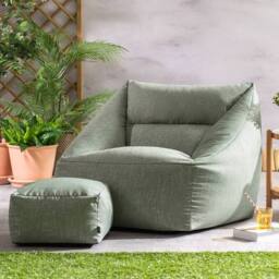 icon Bean Bag Armchair & Footstool Outdoor Woven in Green - thumbnail 2