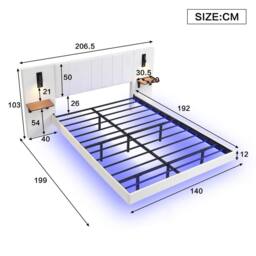 Merax Double Floating Bed Frame with Extended LED Headboard & Reading Lights in White - thumbnail 2