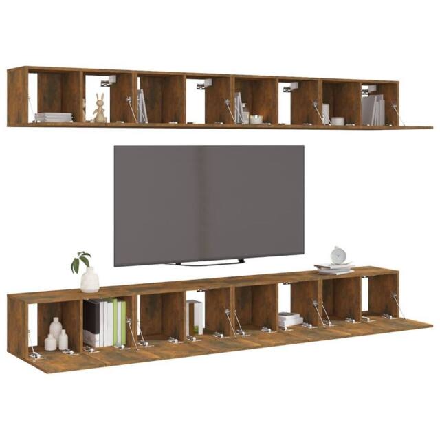 Berkfield Home TV Cabinets 8 pcs Smoked Oak 60x30x30 cm Engineered Wood in Brown - Size: 60 x 30 x 30 cm - image 1