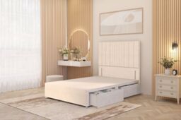 Somnior Alexas Divan 2 Draw Bed Base with Floor Standing Headboard Plush Velvet in Ivory - Size: Single - thumbnail 1