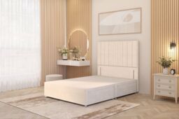 Somnior Alexas Divan 2 Draw Bed Base with Floor Standing Headboard Plush Velvet in Ivory - Size: Single - thumbnail 2