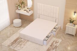Somnior Alexas Divan 2 Draw Bed Base with Floor Standing Headboard Plush Velvet in Ivory - Size: Single - thumbnail 3