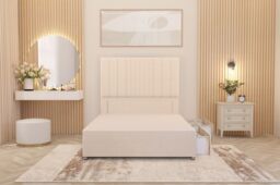 Somnior Alexas Divan 2 Draw Bed Base with Floor Standing Headboard Plush Velvet in Ivory - Size: Single - thumbnail 4