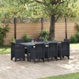 Berkfield Home Modern 9 Piece Garden Dining Set with Cushions Anthracite Poly Rattan - thumbnail 2