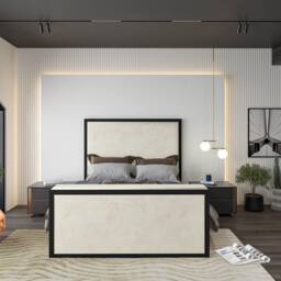 KDMD Adisham Upholstered Electric Media Black & Cream White TV Bed Frame - Size: Small Double - thumbnail 9